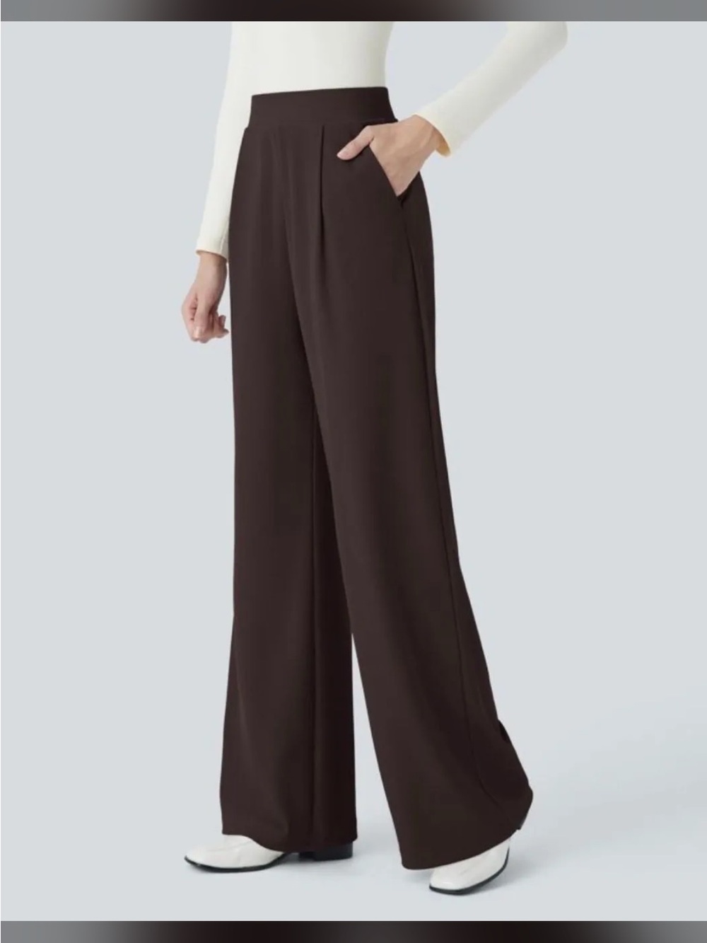 HALARA Wide-Leg High-Waist Trousers in Dark Brown